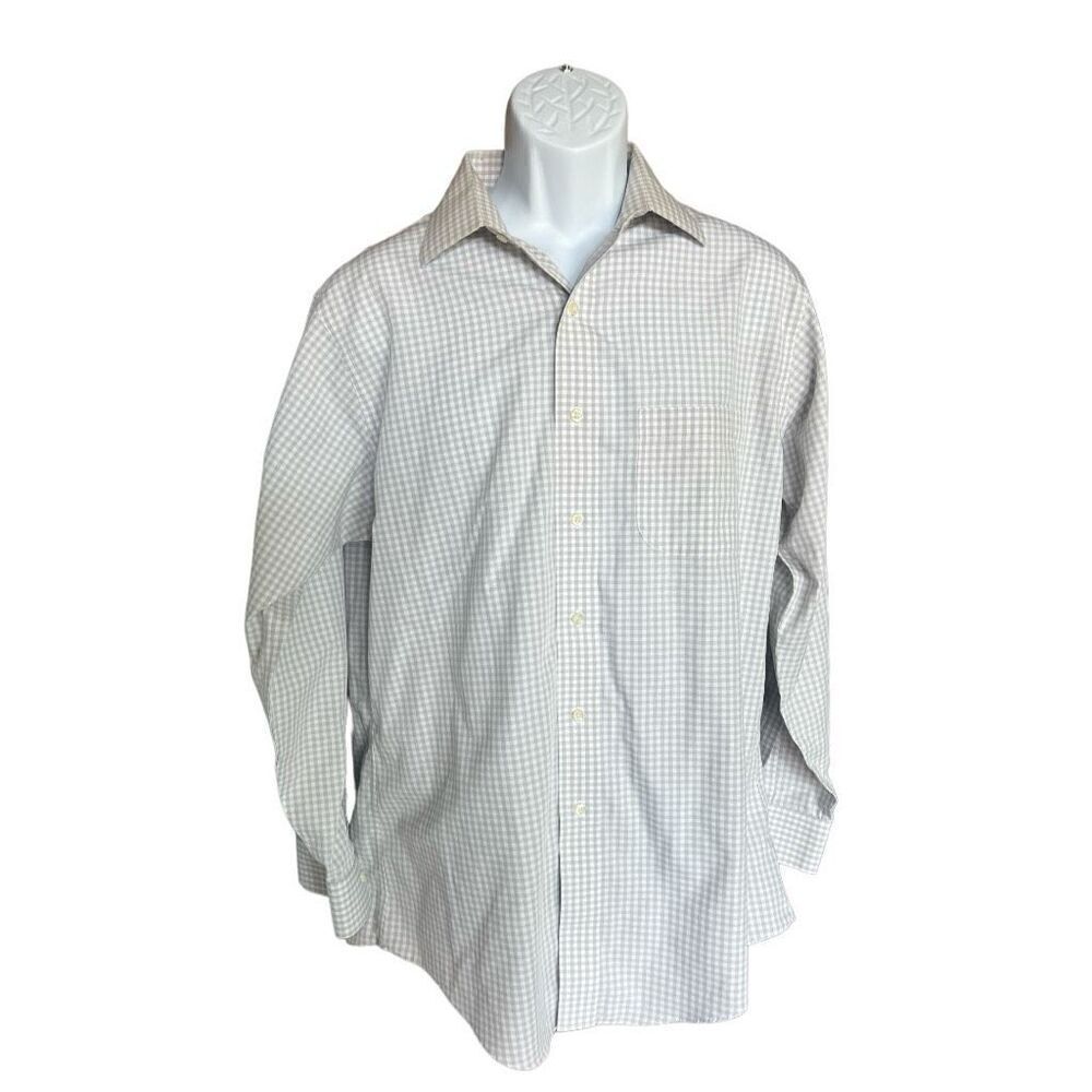 Mens Brooks Brothers Classic Gray Gingham Plaid Button Down Dress Shirt  16 • 33